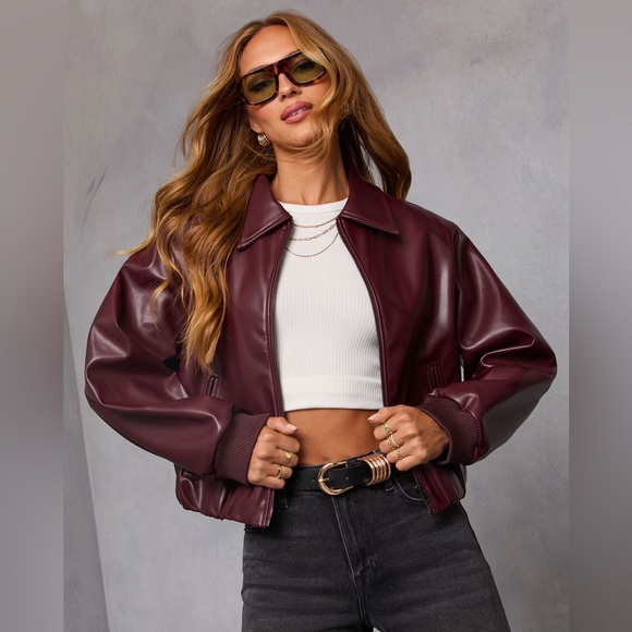 NWOT - Laiken Cropped Leather Bomber Jacket - Picture 1 of 5